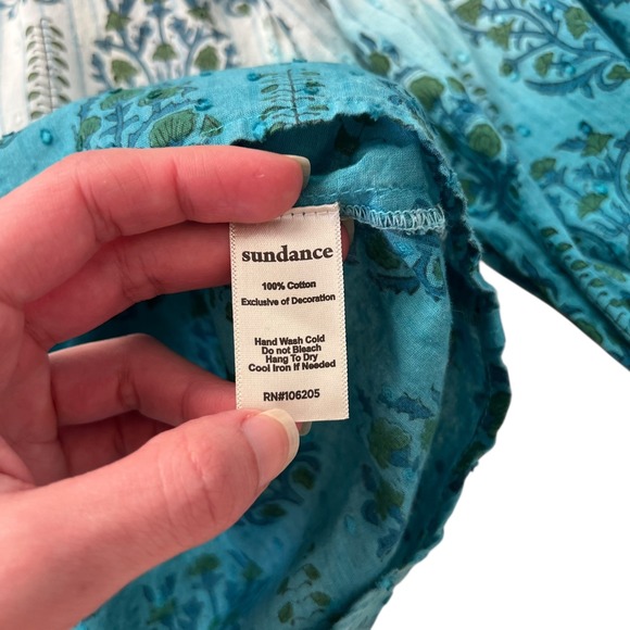 Sundance Olivia Blue Ombre Tassel Tie Cotton Long Sleeve Blouse SZ M Boho - Picture 8 of 11